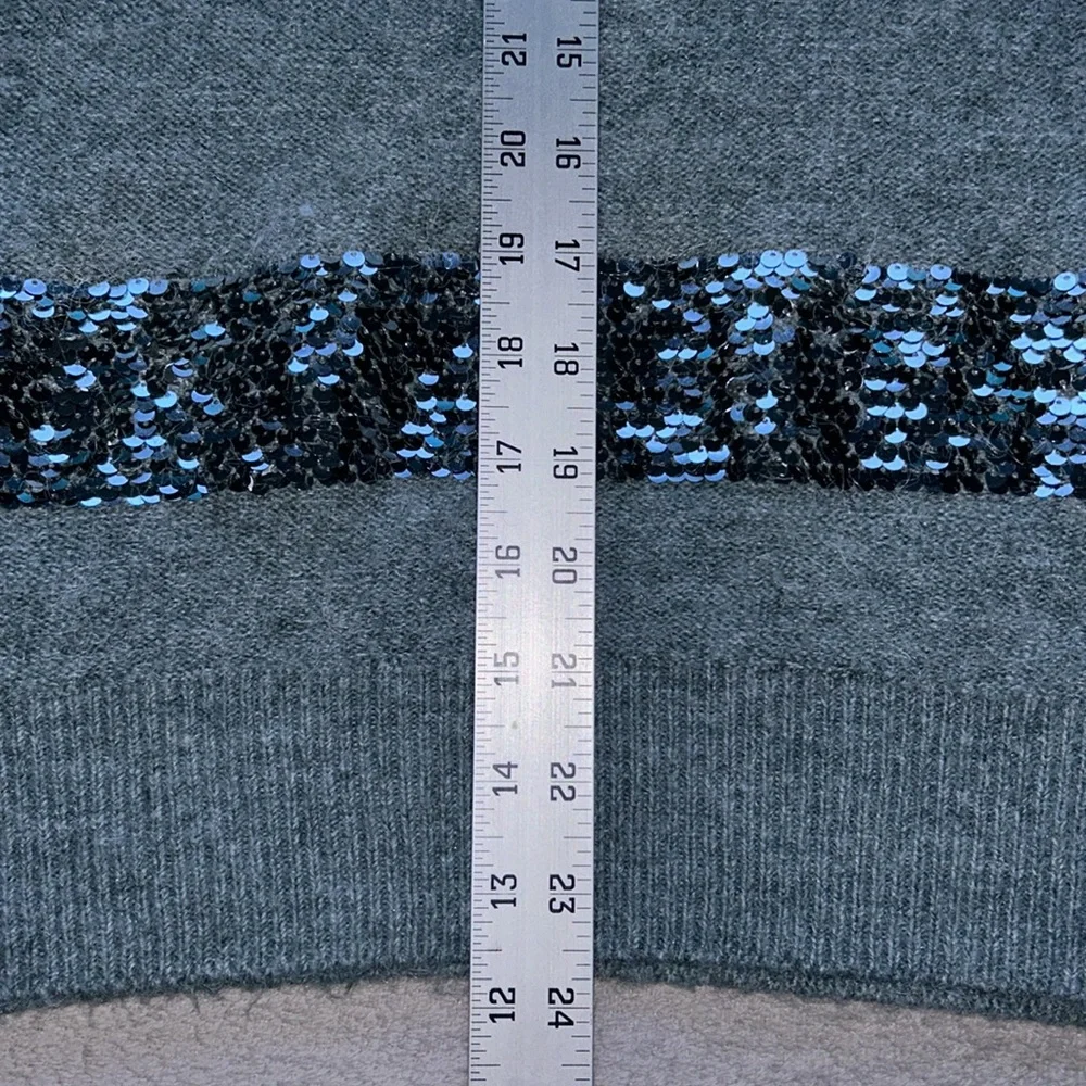 Nine West | Womens Fuzzy Knit Blue Sequin Stripe Hoodie Sweater - Size M - Picture 7 of 8